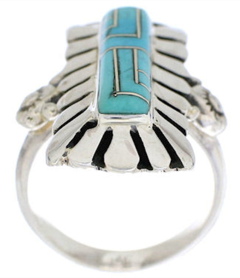 Southwestern Turquoise Inlay Ring Size 8-1/2 EX42853